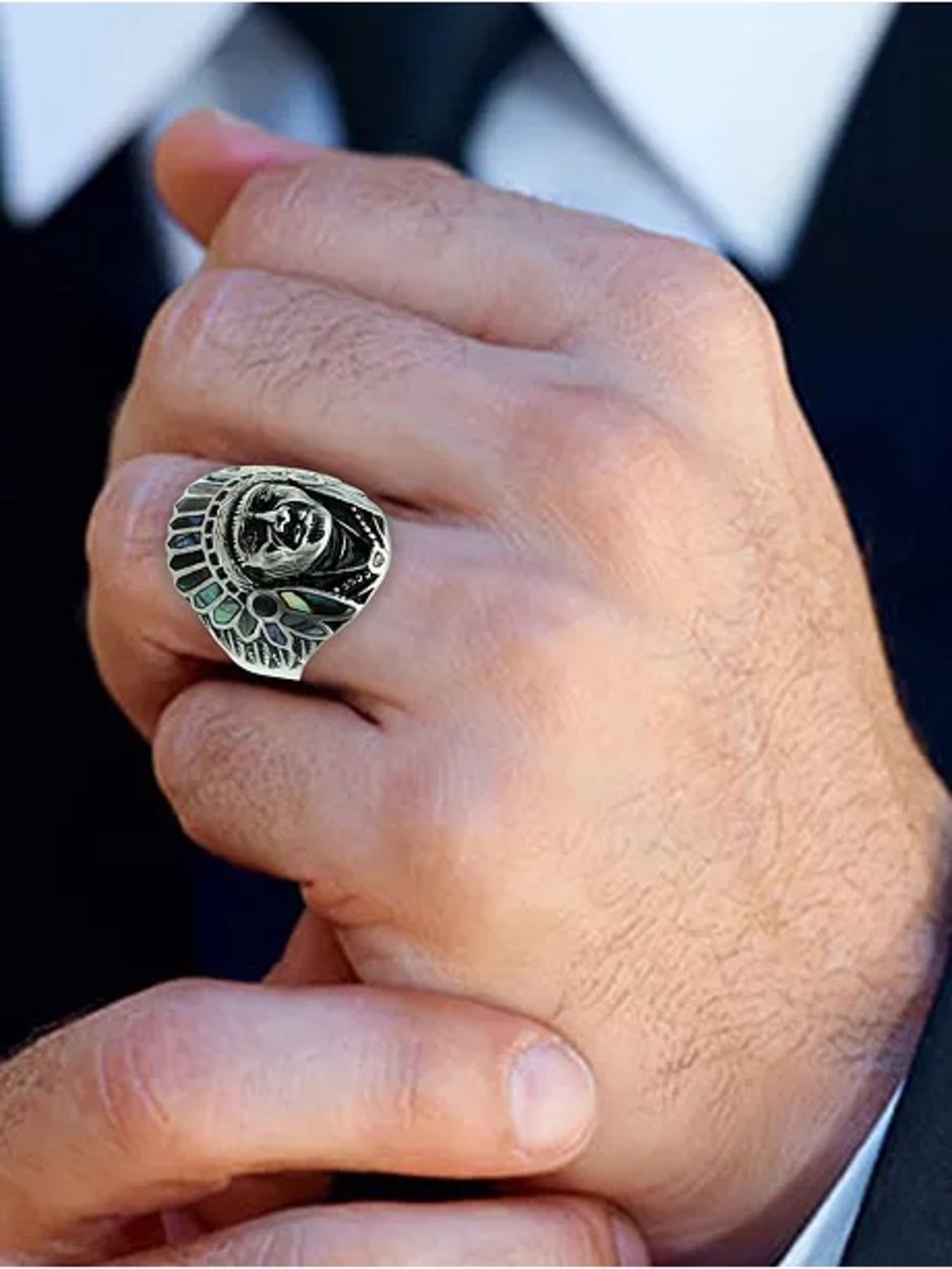 Men's Abalone Chief Ring in Stainless Steel size 10
